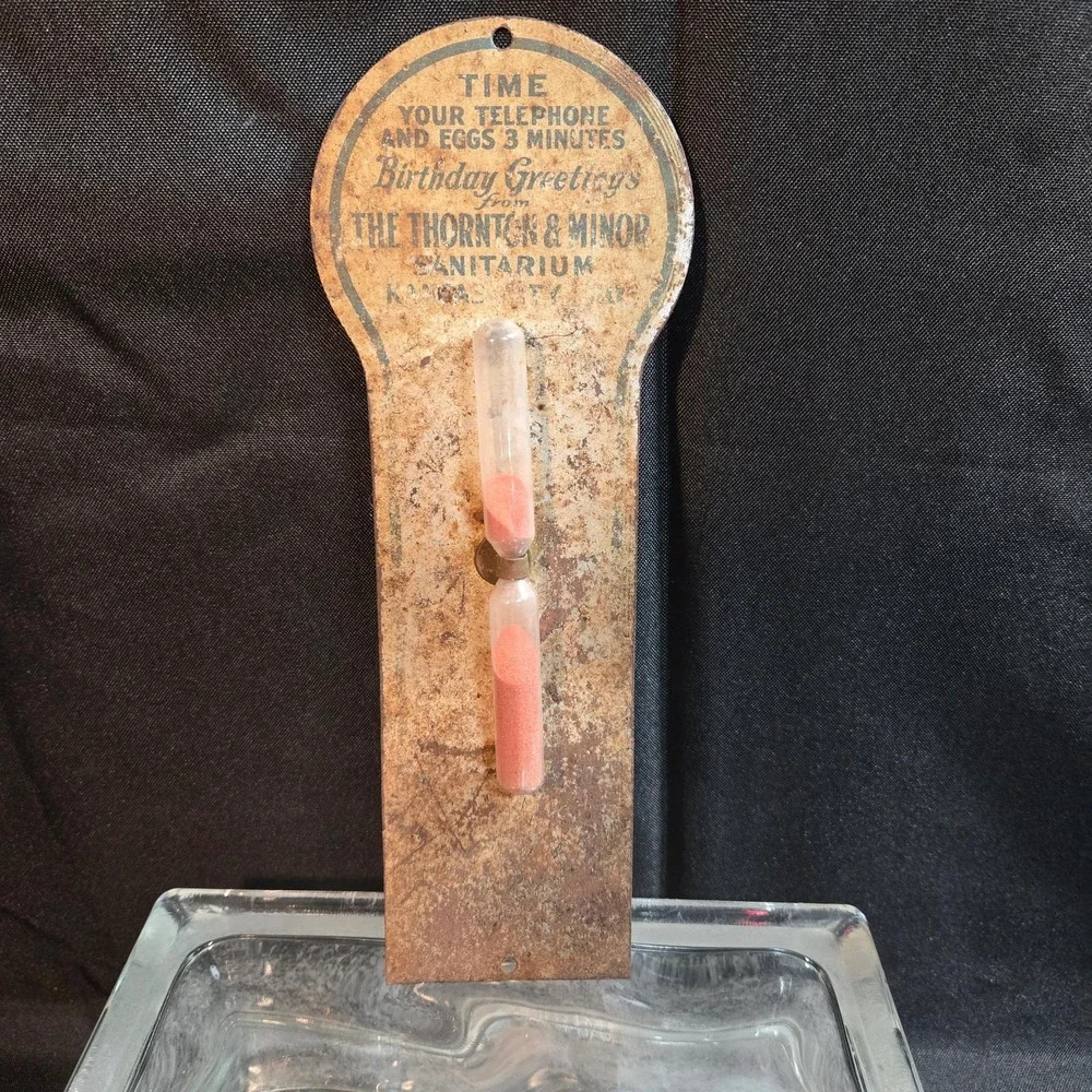 Antique Thornton & Minor Sanitarium‎ Birthday Greetings Sand Timer 3 Minute 1905
